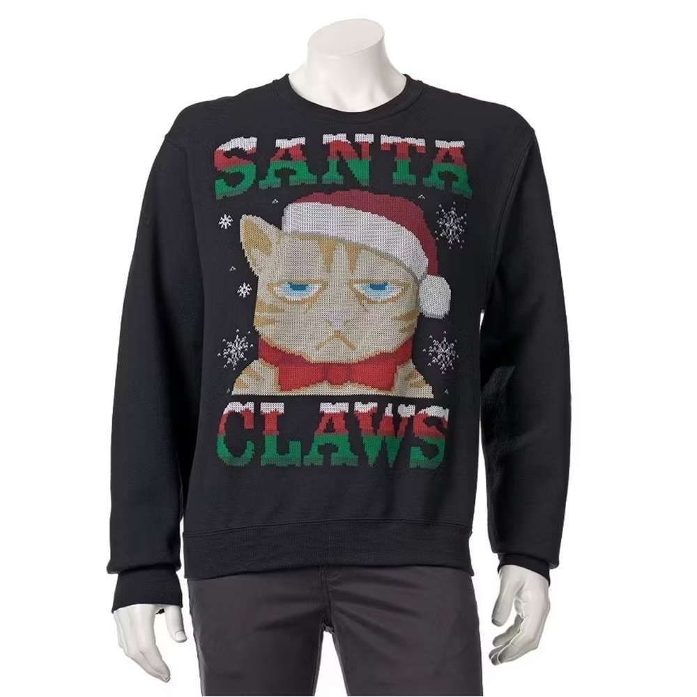 Dec 25th Unisex Size Large Santa Claws Ugly Christmas Sweater Black Crewneck